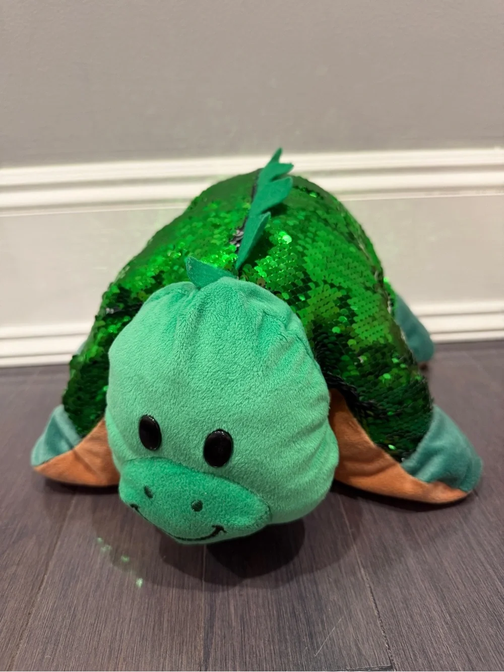 Flip A Zoo Green Sequin Plush Stegosaurus Dinosaur Stuffed Animal Pillow Pet